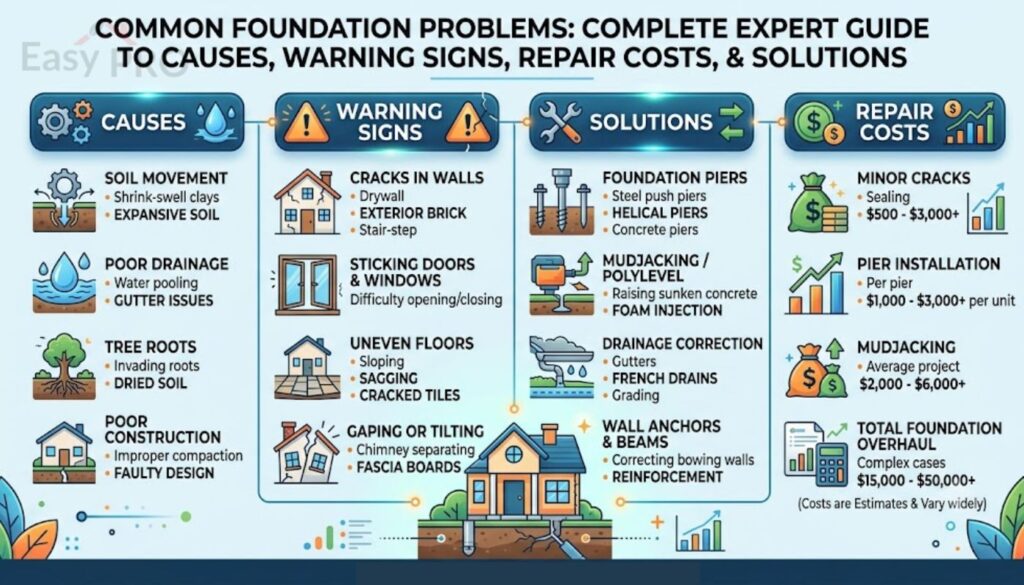 Common Foundation Problems: Complete Expert Guide to Causes, Warning Signs, Repair Costs, and Solutions